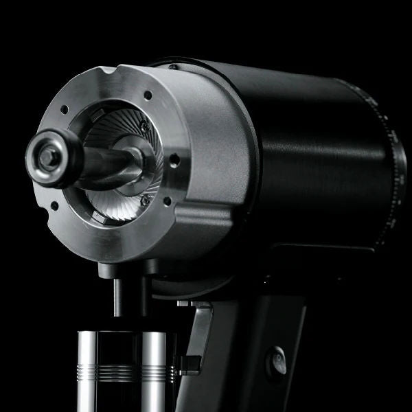 Mazzer Philos Black single dose espresso grinder with dosing cup & internal grinding chamber exposed