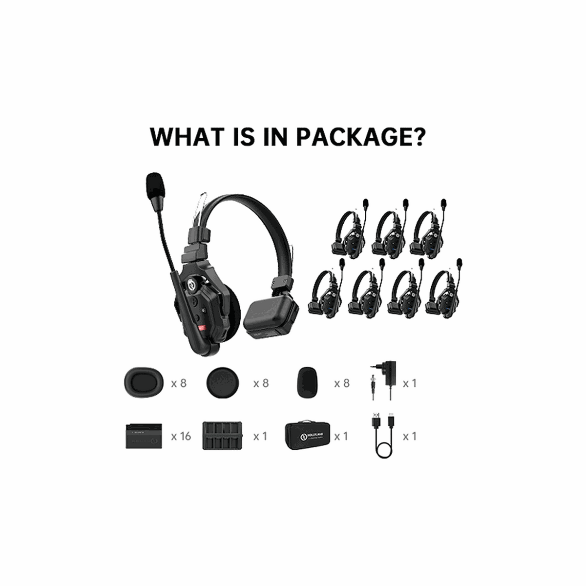 Hollyland Solidcom C1-8S Wireless DECT Intercom, 8 Headsets (1 Master + 7 Remote)(1.9 GHz)